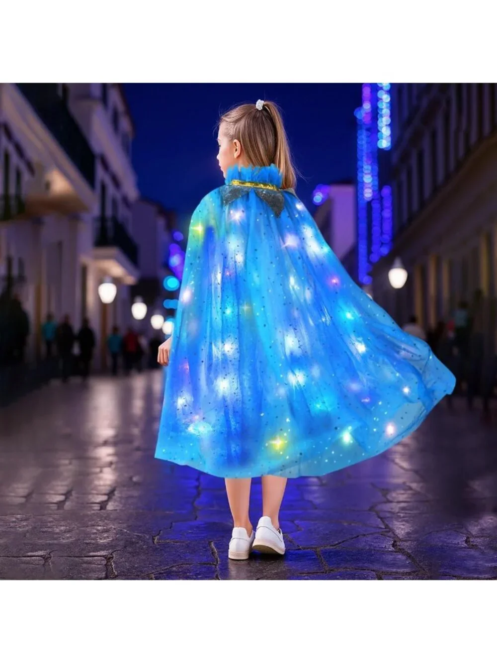 Princess Dress Up Cape with Crown & Tutu Costume Set for Girls Ages 3-8-Sky Blue